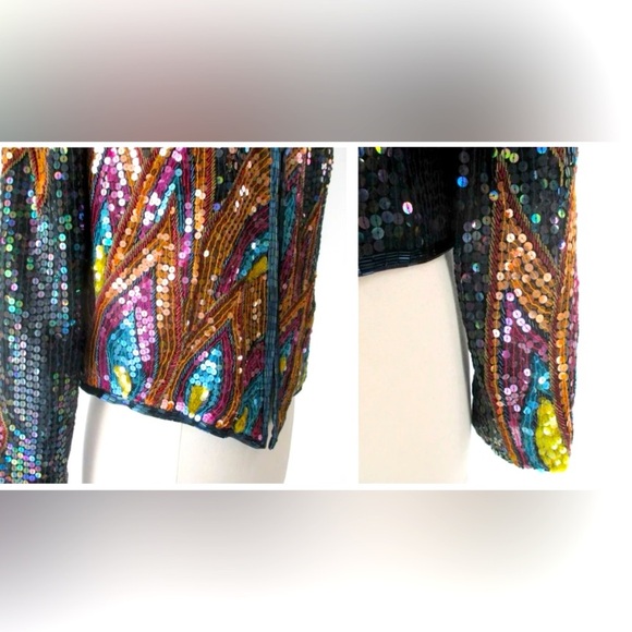Vintage Jack Bryan Sequined/Beaded Top or Jacket small phoenix rising - Picture 6 of 12